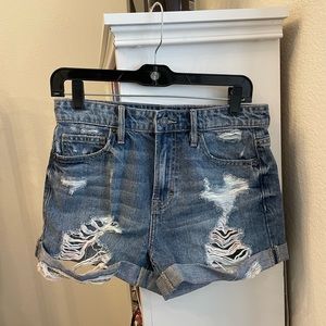 Dark Wash Distressed Denim Shorts